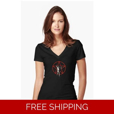 Girlie Fitted V-Neck T-Shirt Red Star Man Logo